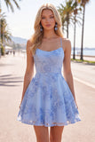 A-Line Yellow Floral Embroidery Short Homecoming Dress with Lace Up Back