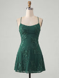 A-Line Yellow Floral Embroidery Short Homecoming Dress with Lace Up Back
