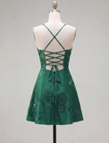 A-Line Yellow Floral Embroidery Short Homecoming Dress with Lace Up Back