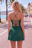 A-Line Yellow Floral Embroidery Short Homecoming Dress with Lace Up Back