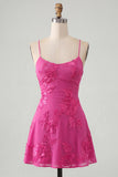 A-Line Yellow Floral Embroidery Short Homecoming Dress with Lace Up Back