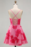 Butter Yellow A-Line Floral Embroidery Short Homecoming Dress with Lace Up Back