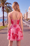 Butter Yellow A-Line Floral Embroidery Short Homecoming Dress with Lace Up Back
