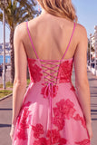 Butter Yellow A-Line Floral Embroidery Short Homecoming Dress with Lace Up Back