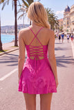 A-Line Yellow Floral Embroidery Short Homecoming Dress with Lace Up Back