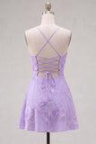 A-Line Yellow Floral Embroidery Short Homecoming Dress with Lace Up Back