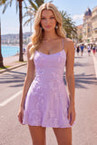 A-Line Yellow Floral Embroidery Short Homecoming Dress with Lace Up Back