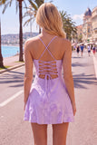A-Line Yellow Floral Embroidery Short Homecoming Dress with Lace Up Back