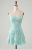 A-Line Yellow Floral Embroidery Short Homecoming Dress with Lace Up Back