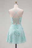 A-Line Yellow Floral Embroidery Short Homecoming Dress with Lace Up Back