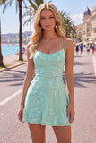 A-Line Yellow Floral Embroidery Short Homecoming Dress with Lace Up Back