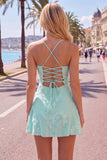 A-Line Yellow Floral Embroidery Short Homecoming Dress with Lace Up Back