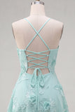 A-Line Yellow Floral Embroidery Short Homecoming Dress with Lace Up Back