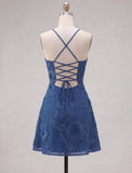 A-Line Yellow Floral Embroidery Short Homecoming Dress with Lace Up Back