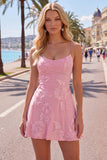 A-Line Yellow Floral Embroidery Short Homecoming Dress with Lace Up Back