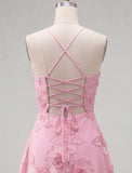 A-Line Yellow Floral Embroidery Short Homecoming Dress with Lace Up Back