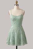 A-Line Yellow Floral Embroidery Short Homecoming Dress with Lace Up Back