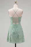 A-Line Yellow Floral Embroidery Short Homecoming Dress with Lace Up Back
