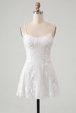 A-Line Yellow Floral Embroidery Short Homecoming Dress with Lace Up Back