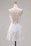 A-Line Yellow Floral Embroidery Short Homecoming Dress with Lace Up Back