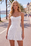 A-Line Yellow Floral Embroidery Short Homecoming Dress with Lace Up Back