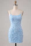Pink Yellow Floral Bodycon Lace Up Back Spaghetti Straps Short Homecoming Dress with Beading