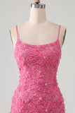 Pink Yellow Floral Bodycon Lace Up Back Spaghetti Straps Short Homecoming Dress with Beading