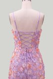 Pink Yellow Floral Bodycon Lace Up Back Spaghetti Straps Short Homecoming Dress with Beading