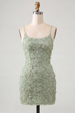 Pink Yellow Floral Bodycon Lace Up Back Spaghetti Straps Short Homecoming Dress with Beading