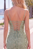 Pink Yellow Floral Bodycon Lace Up Back Spaghetti Straps Short Homecoming Dress with Beading