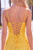 Pink Yellow Floral Bodycon Lace Up Back Spaghetti Straps Short Homecoming Dress with Beading