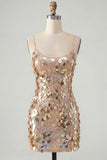 Sparkly Champagne Bodycon Sequins Spaghetti Straps Homecoming Dress