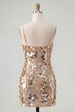 Sparkly Champagne Bodycon Sequins Spaghetti Straps Homecoming Dress