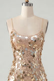 Sparkly Champagne Bodycon Sequins Spaghetti Straps Homecoming Dress