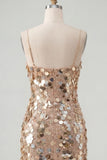 Sparkly Champagne Bodycon Sequins Spaghetti Straps Homecoming Dress