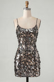 Sparkly Champagne Bodycon Sequins Spaghetti Straps Homecoming Dress