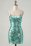 Sparkly Champagne Bodycon Sequins Spaghetti Straps Homecoming Dress
