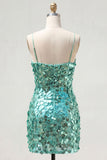 Sparkly Champagne Bodycon Sequins Spaghetti Straps Homecoming Dress