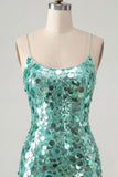 Sparkly Champagne Bodycon Sequins Spaghetti Straps Homecoming Dress