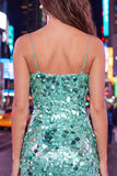 Sparkly Champagne Bodycon Sequins Spaghetti Straps Homecoming Dress