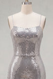 Sparkly Red Spaghetti Straps Bodycon Sequins Short Homecoming Dress with Lace Up Back