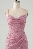 Dusty Rose Bodycon Ruched Lace Up Back Spaghetti Straps Short Homecoming Dress with Beading
