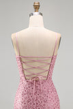 Dusty Rose Bodycon Ruched Lace Up Back Spaghetti Straps Short Homecoming Dress with Beading