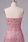 Strapless Dusty Rose Bodycon Ruched Short Homecoming Dress with Beading