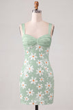 Green Floral Bodycon Sequins Thick Straps Short Homecoming Dress
