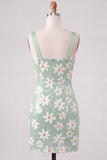 Green Floral Bodycon Sequins Thick Straps Short Homecoming Dress