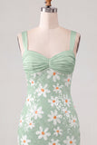 Green Floral Bodycon Sequins Thick Straps Short Homecoming Dress