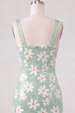 Green Floral Bodycon Sequins Thick Straps Short Homecoming Dress
