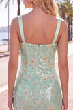 Green Floral Bodycon Sequins Thick Straps Short Homecoming Dress
