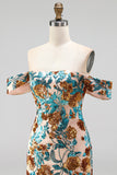 Sparkly Blue Flower Off the Shoulder Bodycon Sequins Short Homecoming Dress